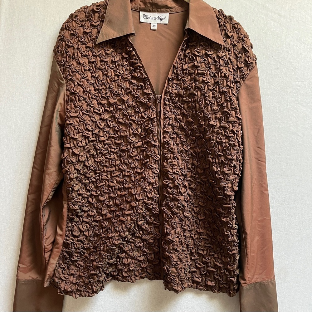 Ciel Et Neige Crinkle Zip Up Top Ruched Textured Jacket 40
